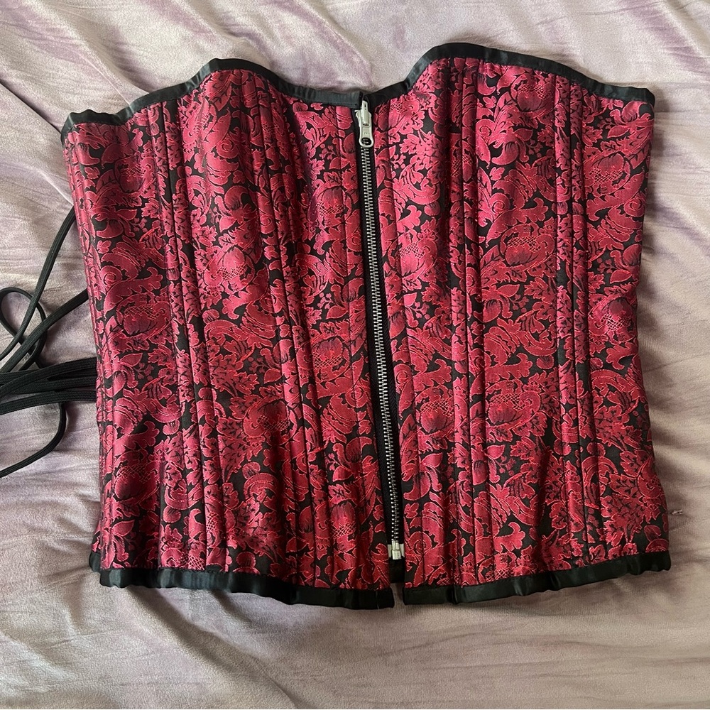 Red and Black Floral Corset whimsy goth fairy mayhem ball Lady Gaga inspo
